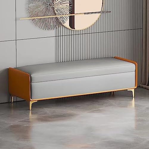 KAZUP Pu-Leder-Aufbewahrungsbank, Bettbank mit Stauraum, rechteckiger gepolsterter Aufbewahrungshocker, getuftete Sofabank, Eingangsbank-Fußstützenhocker mit goldenen Beinen für Schlafzimmer und W