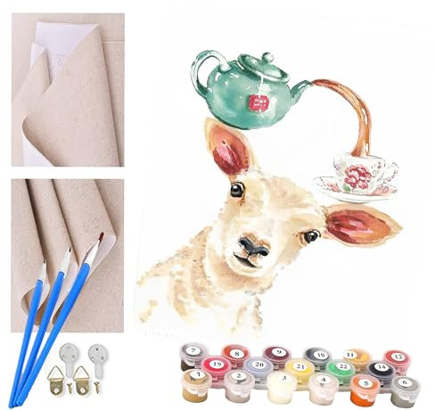Malen nach Zahlen Hirsch gießt Tee über den Kopf Erwachsene und Kinder DIY Ölgemälde Geschenk-Kits Geschenk vorgedruckte Leinwand Kunst Home Wandkunst Decoration Geschenk