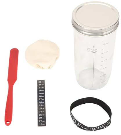 Kit Vasetto Lievito Madre, Barattolo per Lievito Madre in Vetro con Apertura Grande da 24 Oz, Forniture Complete per la Preparazione del Pane con Copertura in Tessuto per Spatola