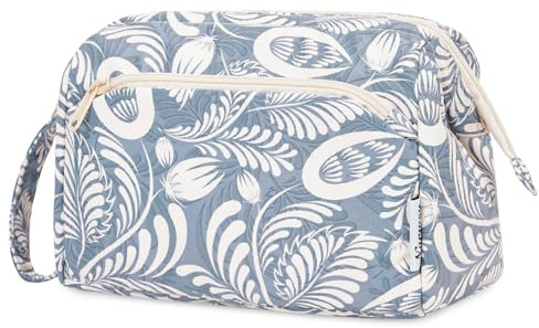 Narwey Klein Kulturtasche Damen Kulturbeutel Kosmetiktasche Schminktasche Reise Make-up-Tasche mit Weit Offener Tasche für Damen Frauen (Blaues Blatt)