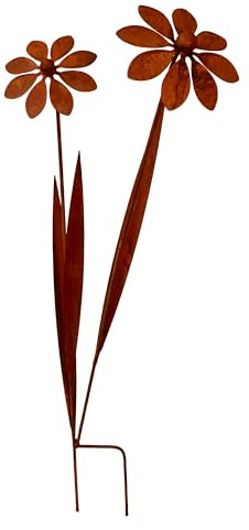 Bornhöft Gartenstecker Doppelblume aus Edelrost Metall Rost Gartendeko Edelrost rostiger Beetstecker 116cm Gartendekoration rostiger Beetstecker