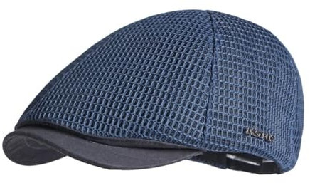 YUECIBAI Barett Baskenmützen Für Herren Casual Beret Hut Männer Herring Bone Newsboy Cap Hollow Mesh Flat Cap Frauen Atmungsaktive Netz Sonnenhut Maler Einstellbar 55 Bis 60Cm Marine