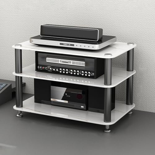 Meuble stéréo Meuble TV d'angle/armoire audio en verre trempé, Étagère pour tourne-disques, amplificateurs et médias, Etagère pour matériel électronique/ bibliothèque pour salle d'étude(White,3 Layers