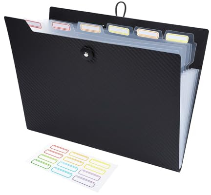 Dooclib Raccoglitore a 6 scomparti A4, raccoglitore con etichette, archiviazione di documenti, presentazioni, per ufficio, scuola, casa