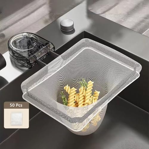 Wagoodter Scolapasta da cucina con ventosa Scolapasta pieghevole Scolapasta per lavello con sacchetti filtranti Porta salviette per cucina e bagno (Nero Trasparente(1+50))