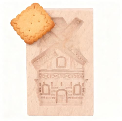 Changor Wooden Cookie Mould,Beechwood Easy to Smooth Cute Shape Robust Cookie Mould for Baking (Windmill)