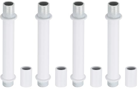 PATIKIL Gerades Rohr-Lampen-Stiel-Set, Lampenstiel 4 Stück M10 Kohlenstoffstahl 70mm (2,76) lang Doppelseitiges Gewinderohr mit Kupplungsmutterhülse für Kronleuchter, Weiß