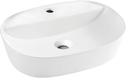 VBChome Lavabo 60 x 40 cm, in ceramica bianca ovale, con foro per rubinetto, lavabo da appoggio in ceramica