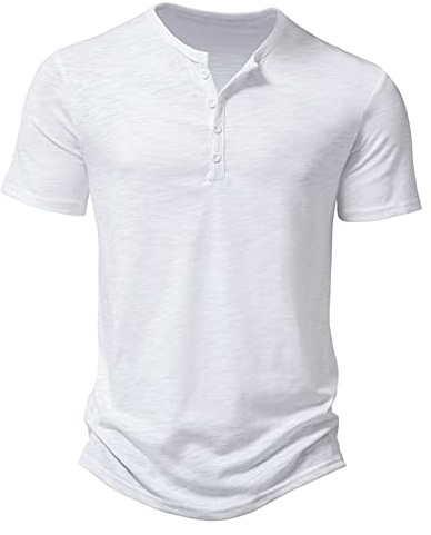 Homme Henley T-Shirts à Manches Courtes Col Tunisien Boutons Coton Décontractée Slim Fit Chemises en Coton T-Shirt Respirant Haut d'extérieur Fitness Tee Shirt Vetement Homme Solde
