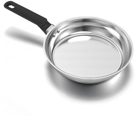 Disaenvir Bratpfanne aus Edelstahl 22 cm – Ohne Antihaftbeschichtung, induktionsgeeignet, ofenfest und spülmaschinenfest mit abnehmbarem Kunststoffgriff