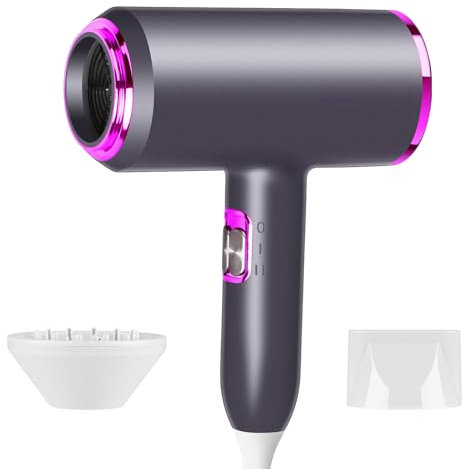 Asciugacapelli, Asciugacapelli Ionico Portatile da 2400 W da Salone con pulsanti caldo/freddo, Ugelli, Phon Capelli Leggero Professionale per Casa Viaggi Donne Bambini (Grigio)