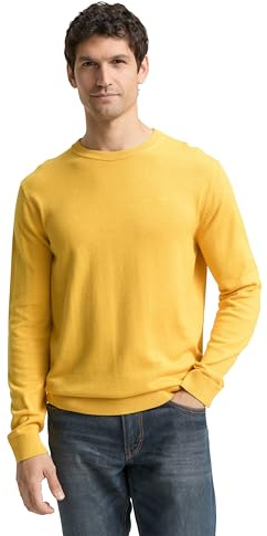Tom Tailor Stickad tröja för män med rund hals, 39100 – Klassisk gul melange, XL