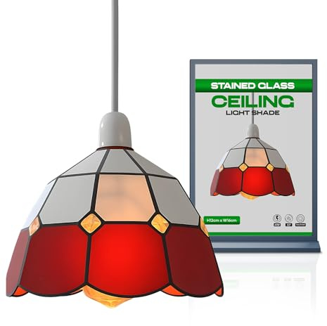 Vintage Mosaic Glass Pendant Light Shade Multi Color Flat Tempered Sphere Ceiling Hanging Lamp Fixture for Home, Bedroom, Café, Restaurant Decor Lighting (Style 7)