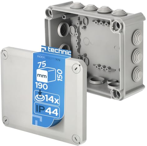 EDO Aufputz-Abzweigdose IP44 190x150x75 mm Grau – UV-beständig | Halogenfrei – Verteilerdose / Anschlussdose mit Kabeleinführungen und Schraubdeckel für Innen- und Außen
