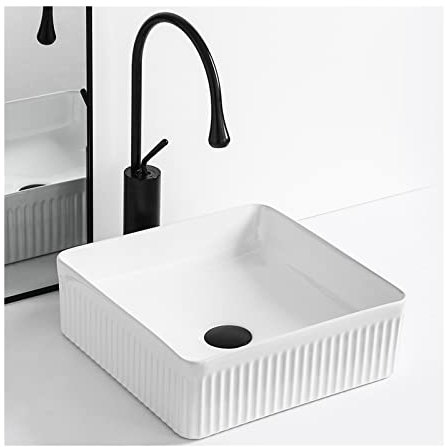 GKJHTED Lavabo de baño, Lavabo de sobre encimera, Lavabo Cuadrado de cerámica con Grifo, Lavabo de tocador Blanco.