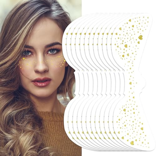 Glitter Freckles Face Tattoo, 12 PCS Rose Gold Faux Fake Sparkle Freckles Face Stickers, Festival Accessories for Women and Girls, Waterproof Glow Up Makeup Patches for Parties, Concerts, Beach