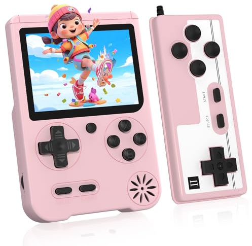 Consola de juegos de mano, 500 videojuegos retro precargados con pantalla LCD de 3.0 pulgadas, batería recargable de 1200 mAh, mini juegos electrónicos, regalo de cumpleaños de Navidad para niños y