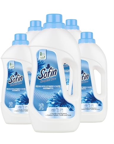 Sofin Feinwaschmittel & Wollwaschmittel flüssig 1,5 L Vorteilspack 5 Stk. vegan - Schonende Reinigung für empfindliche Stoffe mit Farbschutz, Seidenwaschmittel für 30 Waschladungen bei 20°C