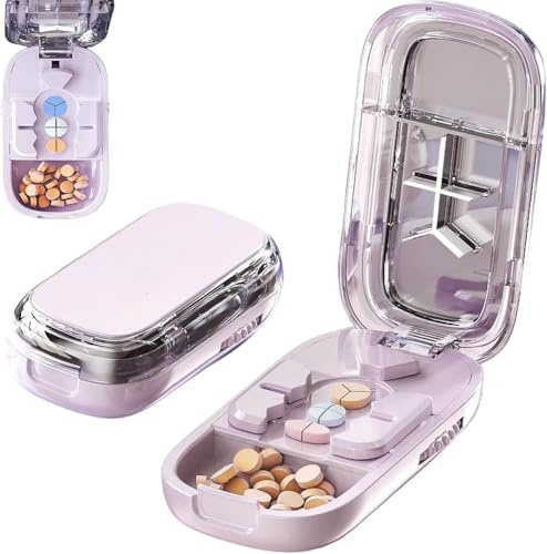 Starnearby Taglia Pillole Portatile, Taglia Pastiglie in 2 in 4 di Precisione, Divisore Compresse Regolabile, Portapillole con Taglierina per Compresse Piccole e Grandi (Rosa, 1/2 + 1/3 + 1/4)