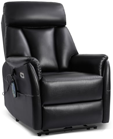 Consofa Fernsehsessel Elektrisch Verstellbar Massagesessel Mit Liegefunktion Vibration, Relaxsessel mit 2 Seitentaschen,Haltebänder,Typ C & USB-Anschlüsse,TV Sessel für Wohnzimmer (PU, Schwarz)