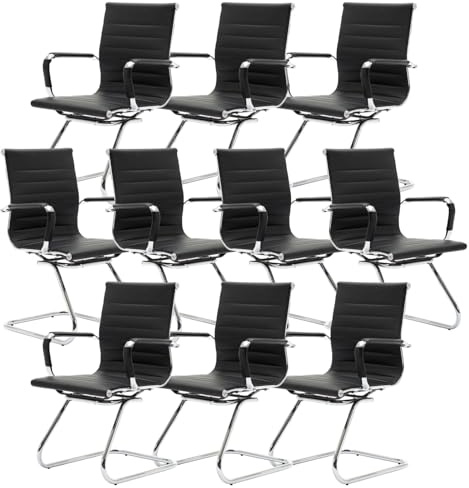 Ya-Home Freischwinger Stühle Besucherstuhl Kunstleder, 10 Stück, Schwarz | Schwingstuhl, Konferenzstuhl mit Armlehnen, verchromtem Gestell, PU-Lederbezug, Anti-Rutsch-Noppen an den Stuhlbeinfüßen