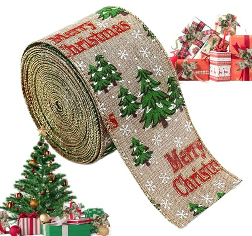 Cintas para Manualidades,Cinta para Árbol de Navidad | Serpentina de embalaje navideño | Accesorios decorativos para lazos, decoración de granja, copo de nieve a cuadros, vehículo de muñeco de nieve,