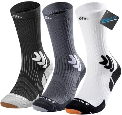 Lounwee Coolmax Kompressions Laufsocken：20-25 mmHg reduziert Fußdruck | 360° Kompressionsunterstützung - Lindert Fußermüdung - Anti-Blasen feuchtigkeitsableitende Socken für Marathon und Sport