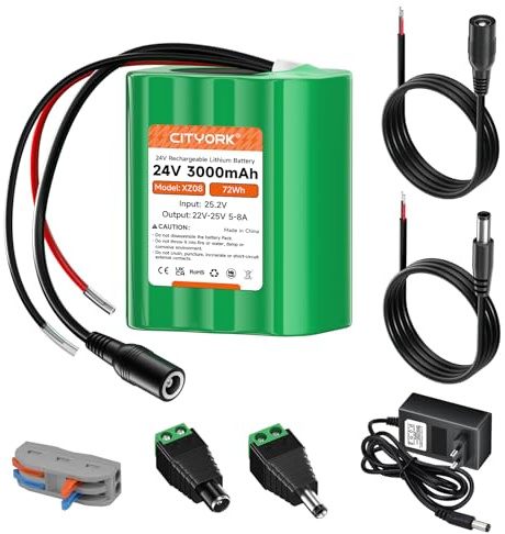 CITYORK 24 V 3 000 mAh litiumbatteri och 25,2 V laddare, förlängningskabel, kabelanslutning
