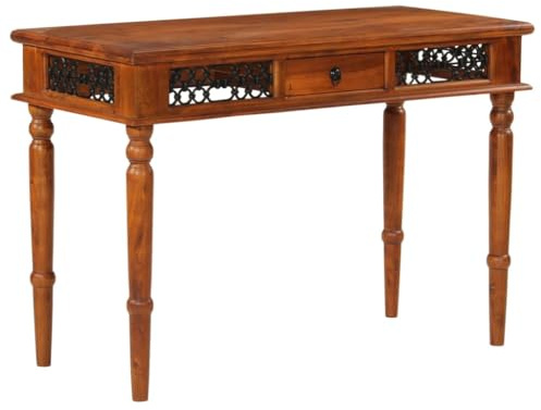 Qnhdfrt Schreibtisch 110x50x76 cm Massiv Akazie Honig Antik Gaming Desk mit Schublade für Home Office Wohnzimmer Jugendzimmer Büro