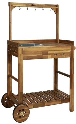 Garden Kitchen Trolley, Large Storage Space, Easy to Move with the Set Up Wooden Cart for Food Preparation and Serving