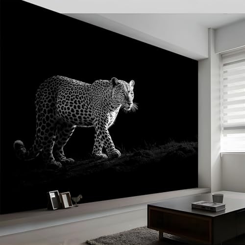 Papier peint panoramique photographie artistique 450L x 280H cm, Tapisserie mural décoration salon - Papier peint design moderne animaux léopard pour chambre chambre d'enfant décoration murale