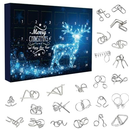 Adventskalender 2025 mit Metall Drahtpuzzle für Erwachsene Teenager Jungen Mädchen, 24-tägiger Weihnachtskalender mit Countdown Spielzeug, kniffliges Denkspiel Set Geschenk für Männer und Frauen (A)
