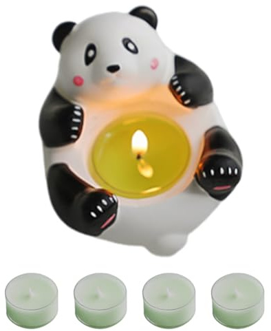 Nuhjytgf Velas Candelitas De Colores,Velas Candelitas Perfumadas | Portavelas perfumadas con Estatua de Panda | Soporte de Vela, Bandeja Decorativa para Velas de té para decoración de Mesa de Comedor