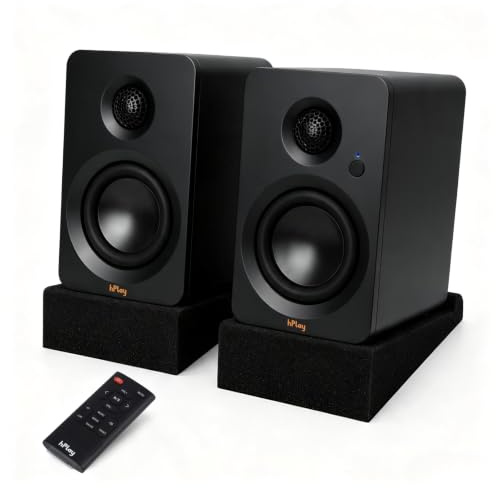 hPlay BS32B Aktivlautsprecher 60W Bluetooth USB-C Subwoofer-Ausgang | Kompakter Desktop Lautsprecher, Lautsprecherständer, 3 Mittelbass & 1.25 Hochtöner, Aux, Fernbedienung, pc lautsprecher