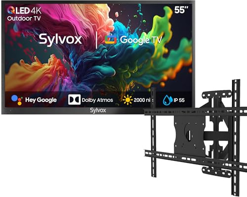 SYLVOX 55 TV Extérieur avec Housse & Support Mural pour Téléviseur- QLED 4K UHD 2000Nits, Smart Google Outdoor TV Étanche IP55, Google Assistant - pour Pool/Jardins/Terrasse (Pool Pro 2.0 QLED)