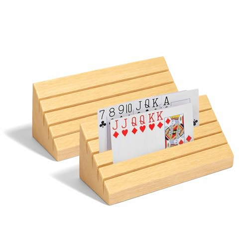 Bocguy 4-Stöckiger Spielkartenhalter Holz, Weichboden Freisprech Kartenhalter(Schutz des Tisches), Kartenhalter Spielkarten für Kinder Senioren, Erwachsen, Behinderte