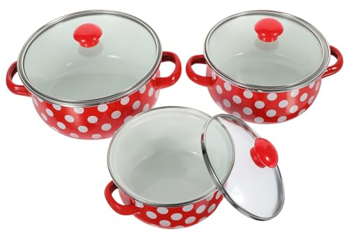 Enamel Saucepan Mini Stockpot with Lid and Double Handles | Enamel Pot Cooking, Flat-bottomed Design, Even Heating and Easy Carry for Stews