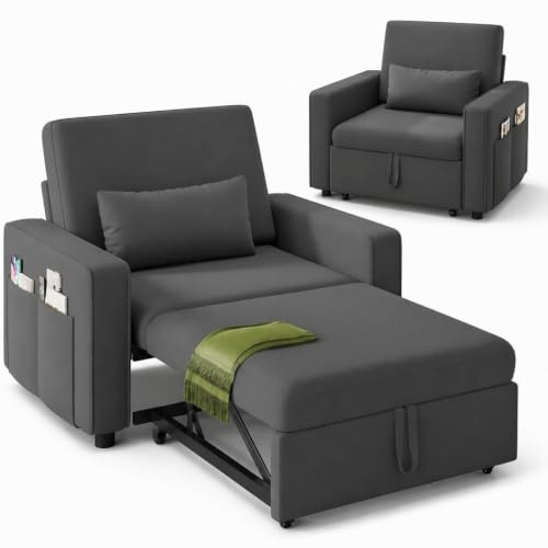 YITAHOME Schlafsofa 3-in-1, 192cm, 5-Stufig, Schlafsessel, Dunkelgrau | Mit Bettfunktion, Schlafcouch, 88cm, 160kg, Stahlrahmen, Leinen, Kissen & Tasche, Rollen, für Wohnzimmer & Gästezimmer