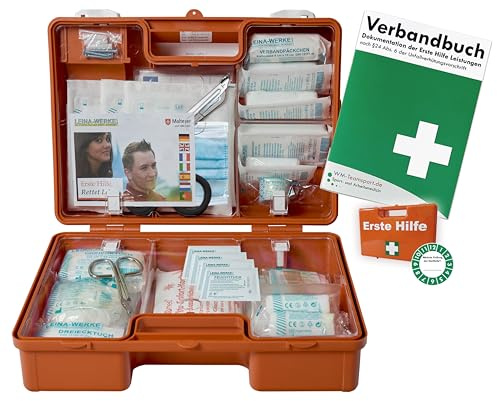 Verbandskoffer/Verbandskasten (M) - Erste Hilfe nach aktueller DIN 13157 für Betriebe -DSGVO- INKL. PERFORIERTEM VERBANDBUCH