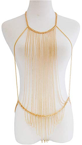 Amorar Femmes Chaîne du Corps Bijoux Bikini Longue Chaine de Poitrine Plage Chaîne du Ventre Bijoux de Corps Chaîne de fête Pyjamas Soutien-Gorge Chaîne De Buste Accessoires pour Night Club Beach