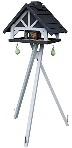 Ryom Vogelhaus Villa mit Futtersilo und 3-Bein Standfuß Holz/Metall, 75 x 64 x 147cm BAUSATZ