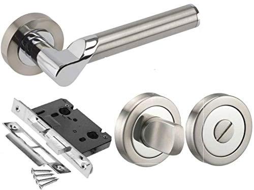 Golden Grace Titan Bathroom, Duo Satin Nickel/Polished Chrome One Size | Supplied with spindle, screws, matching thumbturn and 64mm mortise lock for a complete install.