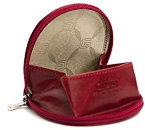 GIUDI ® Münzbörse mit Reißverschluss in Rindsleder, Wiener Schachtel, Minimalistisch, Hochwertig, Nachhaltig (Rot)