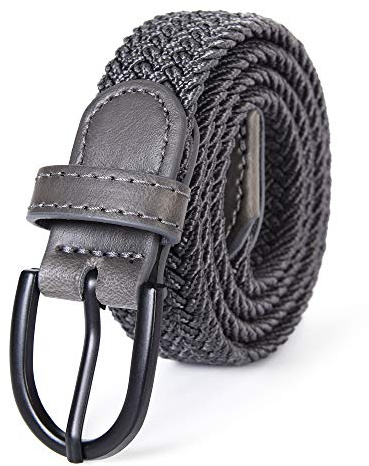 Young Boys Girls | Braided Stretch Elastic Belt | Pin Prong Buckle | Loop End Tip | 1 width (Gray, Waist 18-20”)