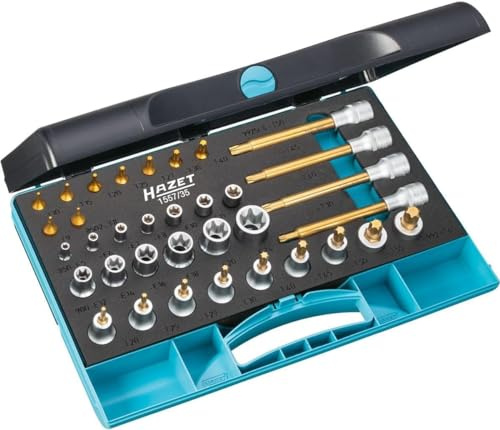 HAZET Werkzeug-Satz 1557/35, 1/4 Zoll (6,3 mm) Vierkant, Länge 355 mm | Antrieb 1/4 Zoll (6,3 mm) Vierkant hohl, 1/2 Zoll (12,5 mm) Vierkant hohl, Abtrieb Außen TORX Profil, Innen TORX Profil