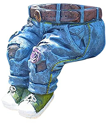 JeffMVP Funny Denim Pants Resin Flower Pot, Garden Denim Flower Pot Decoration Ornaments, Hand-Carved Ornaments, Garden Balcony Figurines Outdoor Decoration Art (Blue, Small)