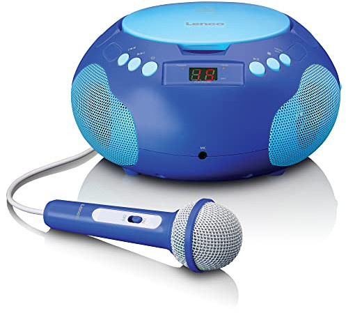 Lenco SCD-620 Kinder CD-Player - CD-Radio - mit Mikrofon - Karaoke Player - Titelspeicher - FM Empfänger - 2 x 1 Watt RMS - AUX-IN - Blau