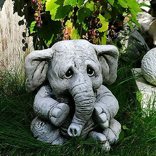 WLVG Elefant Statue Gartendekoration,Niedliches Baby Elefant Gartenskulptur,Handgemachte Tierfigur Thai Elefant Ornament Für Hof Rasen Kunst Dekoration Geschenk-Elefant 12x12x15cm(5x5x6inch)