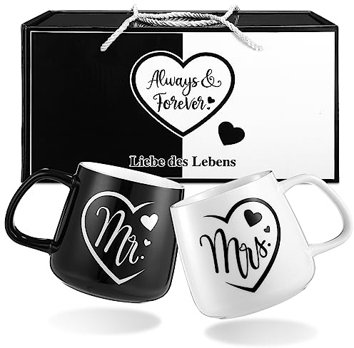 LIHAO Herr och Fru koppar Partnerskålar Brudpar Bröllop Förlovning Kaffemugg Skål Bröllopsdag Present Bröllopsskål 2 st