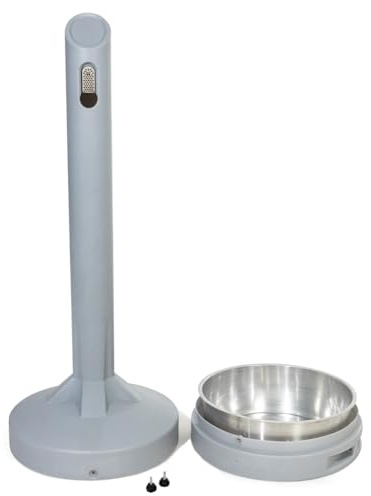 DENIOS® Premium Standaschenbecher für draußen rostfrei I Aschenbecher für draussen stehend I Standascher Outdoor I Großer Aschenbecher für draußen I Sicherheits-Standascher grau